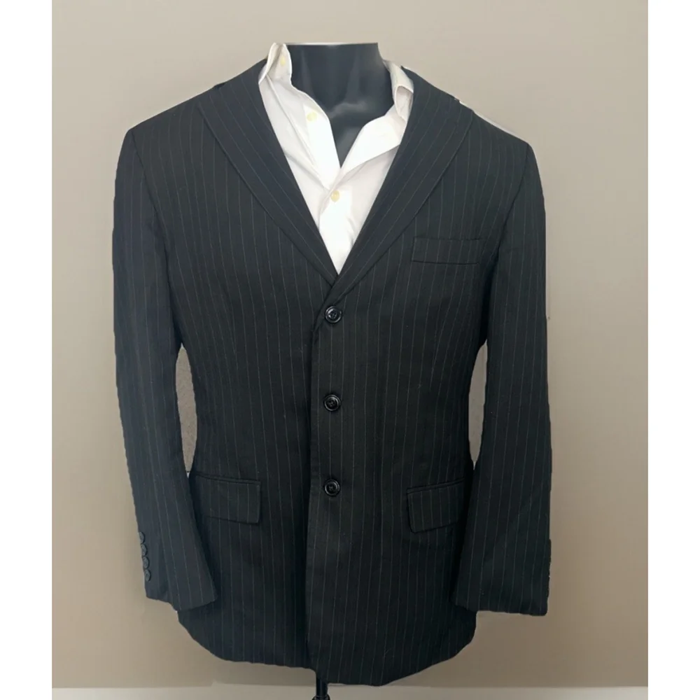 Haggar 44R Black Pin Striped Jacket Three Button DBL Vent